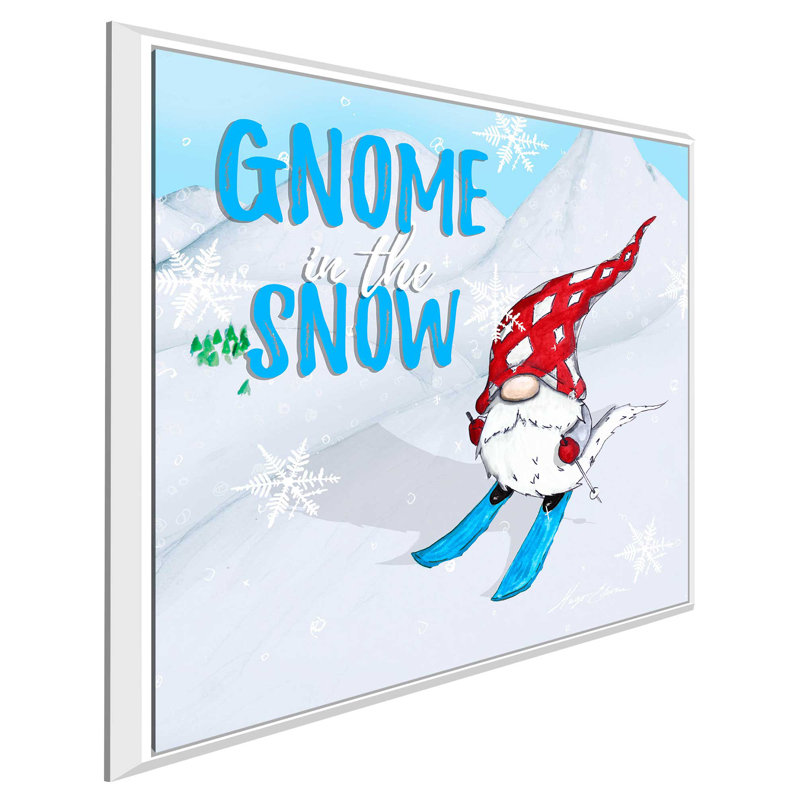 «Gnome Ski Ride», impression, H 21,5 po x l 21,5 po x P 2 po, Cadre flottant blanc