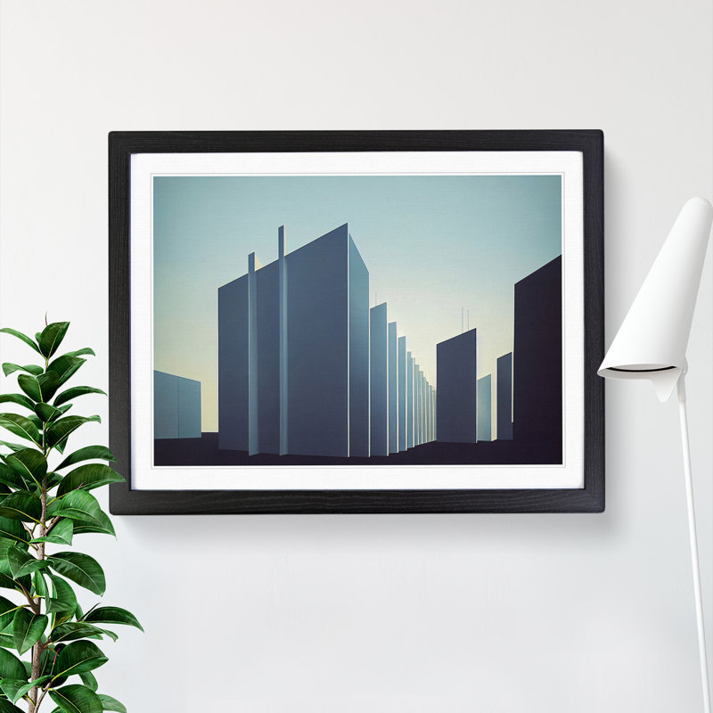 Futuristic Buildings Architecture - Single Picture Frame Print, Black, 46cm H x 64cm W x 2cm D