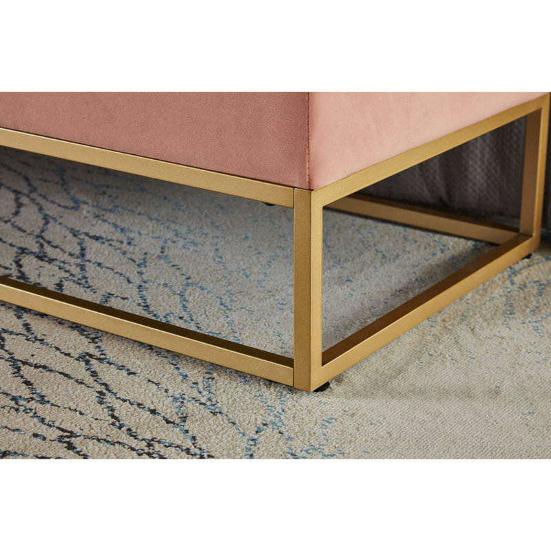 58.6" Bed Bench Metal Base With Storage Pink Velvet, Pink