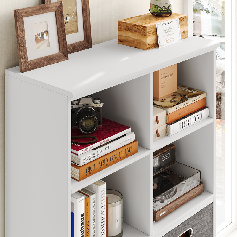 Elzo 45.7"H 8 Cube, Etagere Bookcase With 2 Fabric Bins
