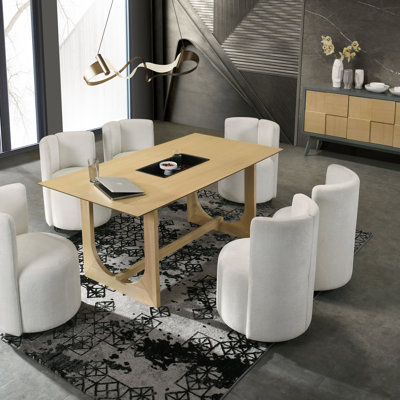 Ensemble de salle à manger 8 pièces Blayde Chenille Finish avec table spacieuse et chaises confortables, parfait pour les réunions de famille