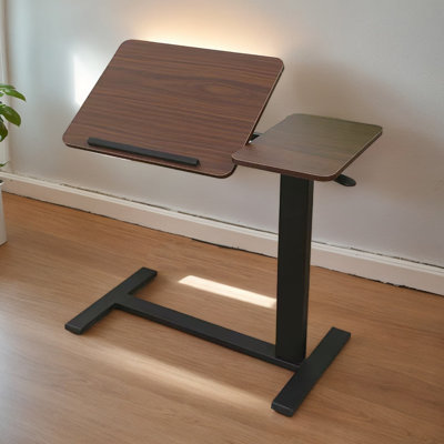 Table de chevet réglable sur roulettes avec roulettes - Bureau d'ordinateur portable pliant, table à plateau inclinable pour lit ou canapé, table de chevet mobile à hauteur réglable en noyer