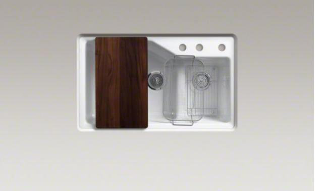 Indio® 33" L x 21.125" W Double Basin Undermount Kitchen Sink with Accessories, 3 hole, Ice Gray