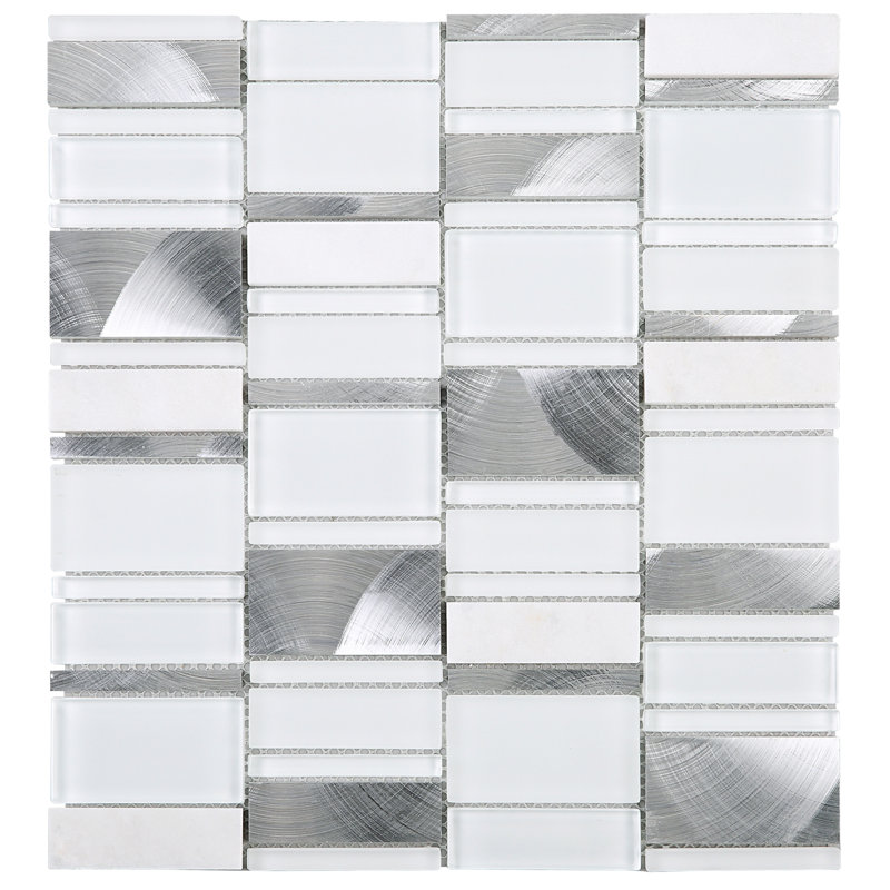 Initial Cuboid 11.82 in. x 11.82 in. Geometric Glossy Glass Mosaic Tile, White