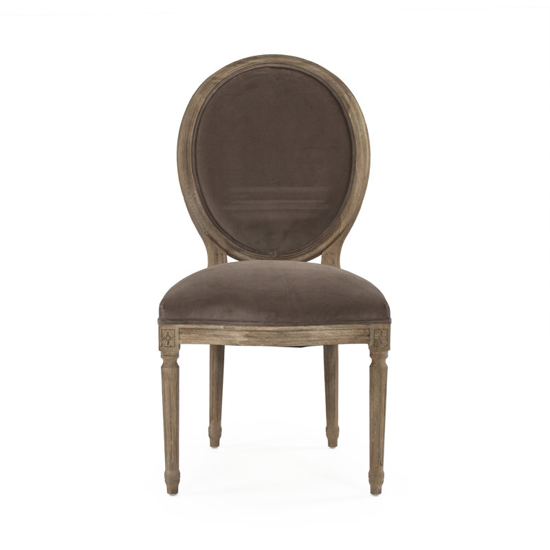 Elegant Medallion Brown Velvet & Solid Wood Side Chair