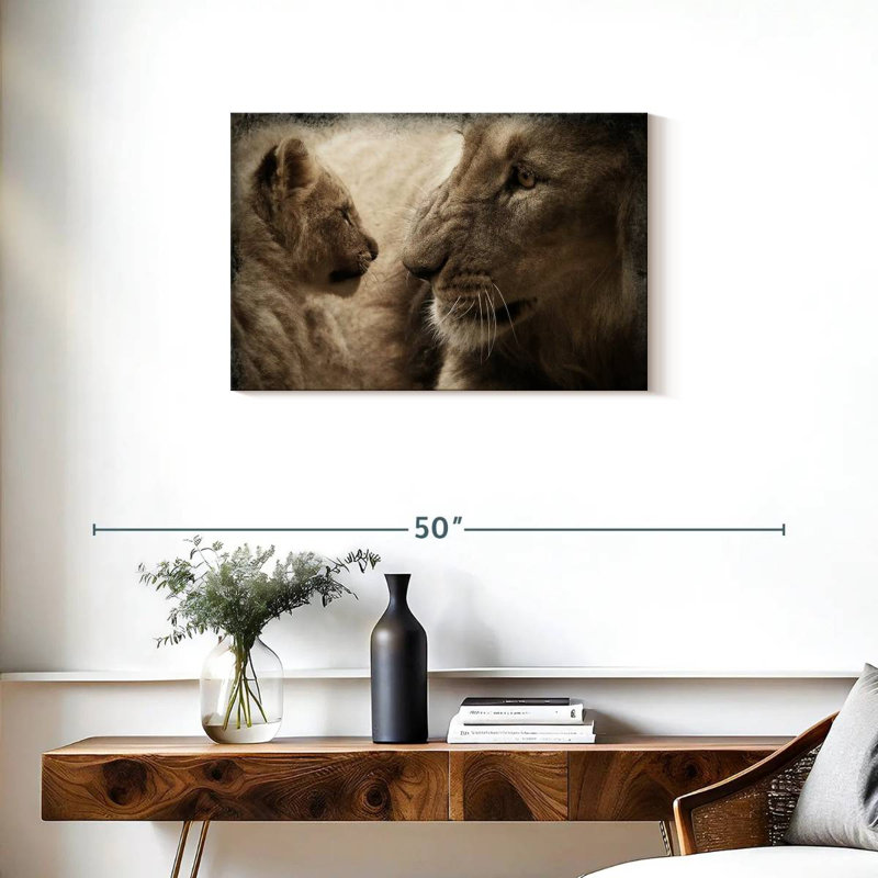 Lion et son ourson, H 20 po x l 30 po