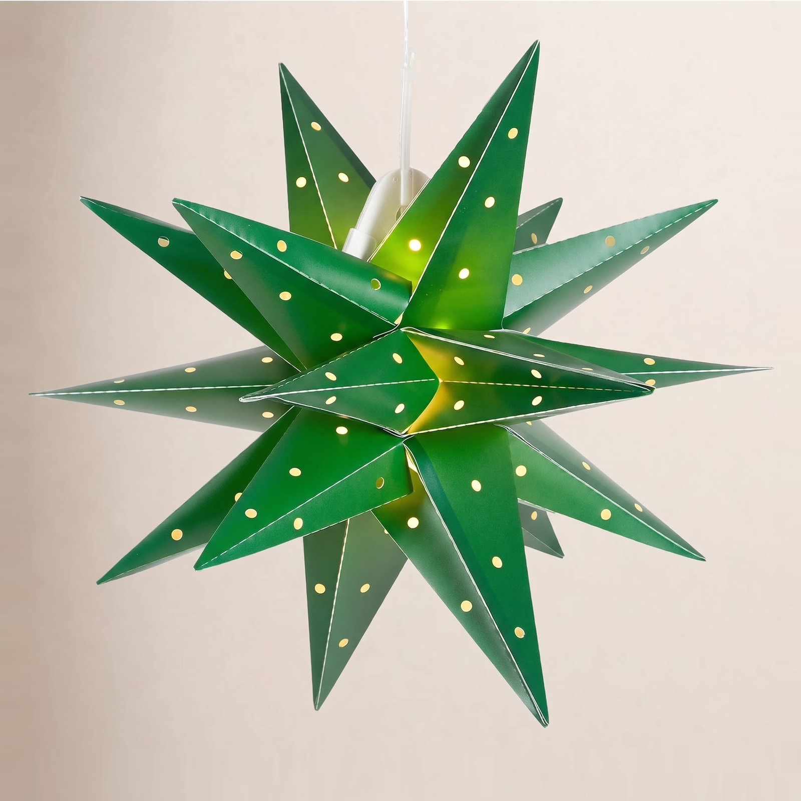 Fold-Flat Moravian Star LED Lantern, 17" H x 17" W x 17" D, Green