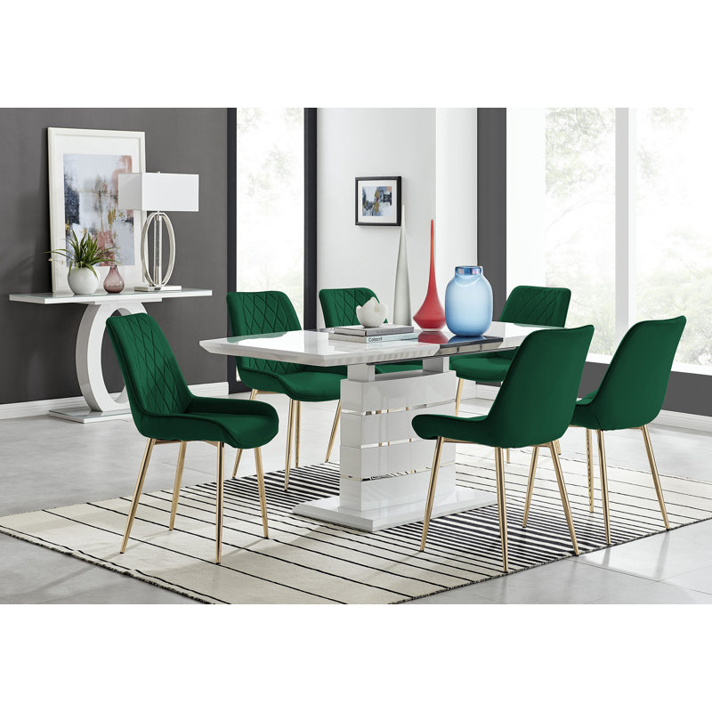 Ensemble de salle à manger extensible 6 places Everson, Gris / noir, 7 pièces : table, 6 chaises