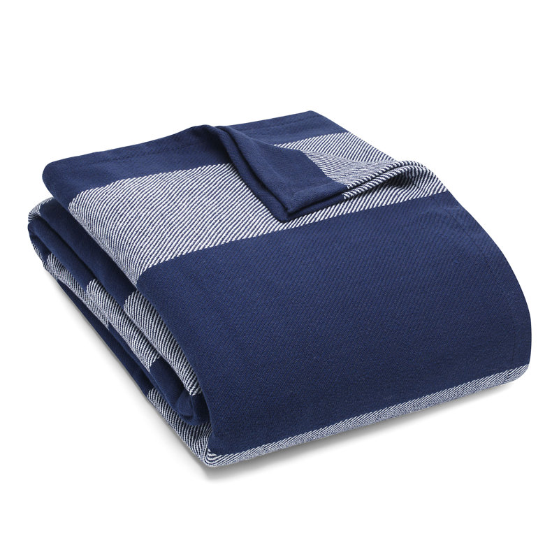 Eddie Bauer Boylston Stripe Cotton Reversible Blanket, Full/Queen, Blue/Gray