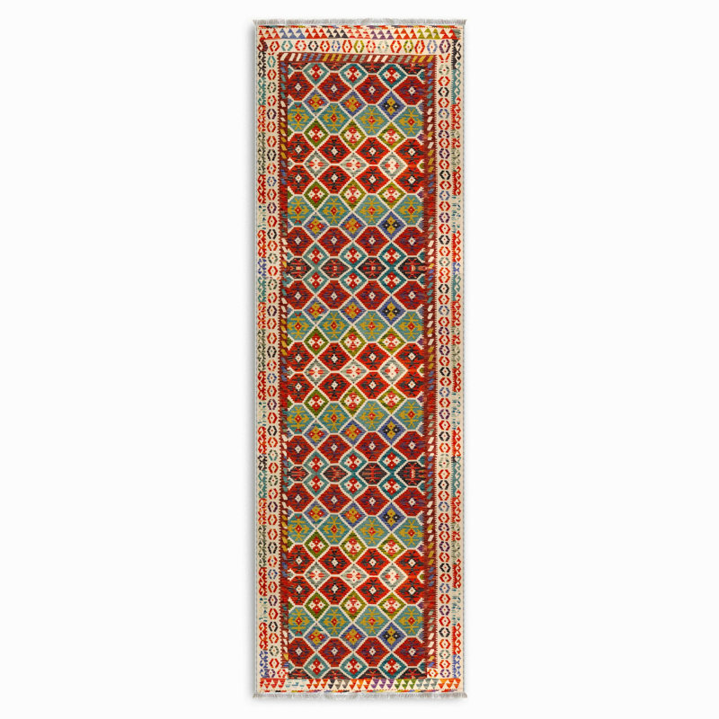 Orange Multicolor Moroccan Cotton Chenille Kilim Non-Slip Cotton Base Kilim, Rectangle 6'7" x 8'3"
