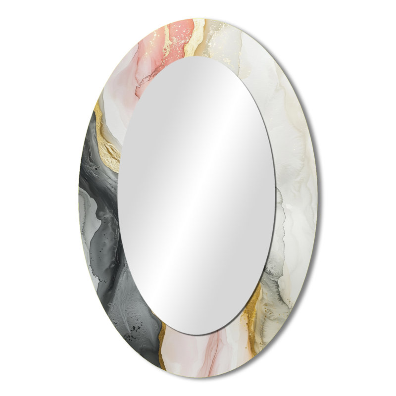 Celestial Pink Balance Of Sinai Pearl Marble III - Abstract Oval Decorative Mirror On Metal, 36" x 24"