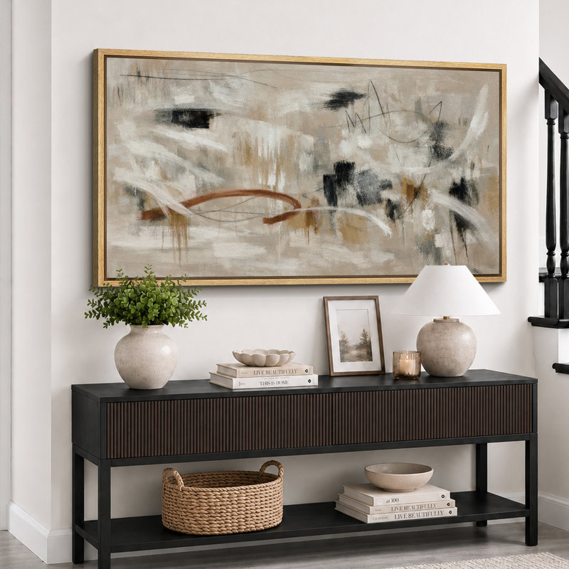 Reproduction d'art moderne sur toile encadrée, H 30 po x l 60 po, Cadre flottant naturel