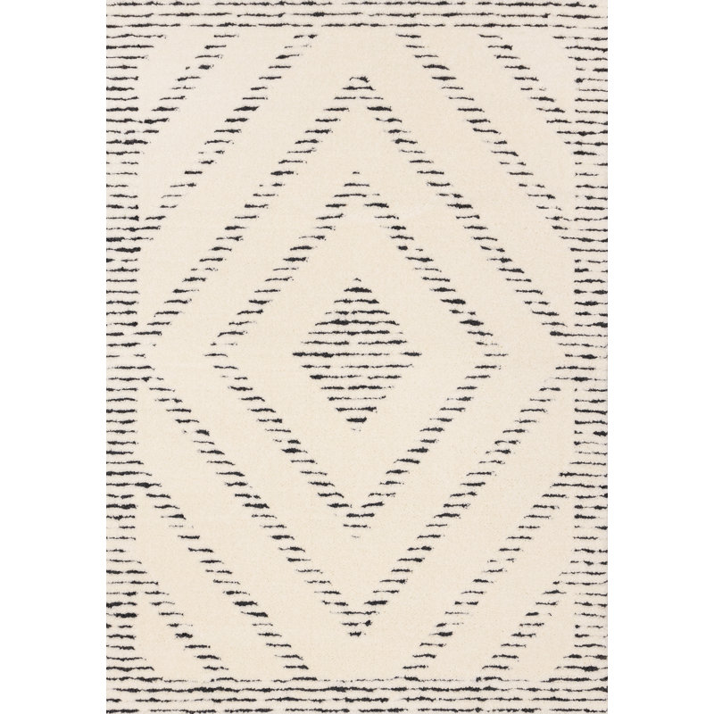 Tapis à motif géométrique doux à losanges gris anthracite Latasia, Rectangle 5 pi 3 po x 7 pi 7 po