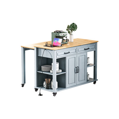 47" Kitchen Island with Extendable Dining Table & Power Outlet