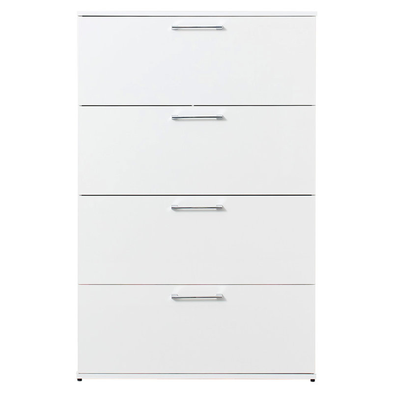 Commode blanche brillante à quatre tiroirs avec rangement spacieux pour divers appartenances