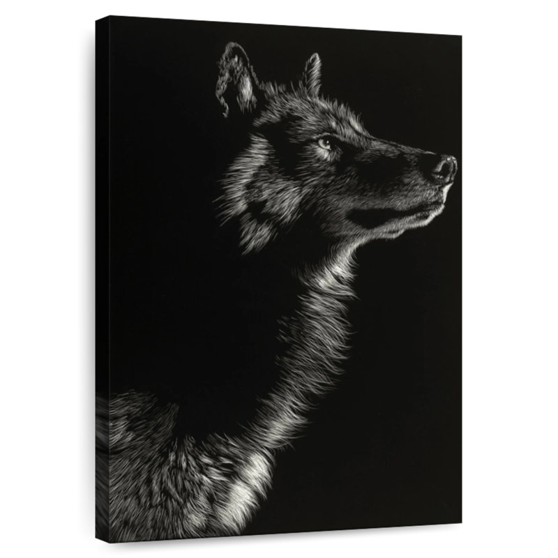 Brampt Scratchboard Wolf II, 39" H x 26" W