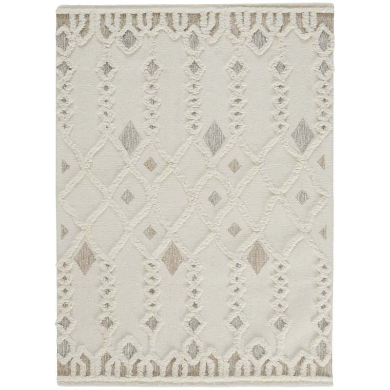 Ivory Rectangular Handmade Tufted Wool Area Rug 2' x 3'