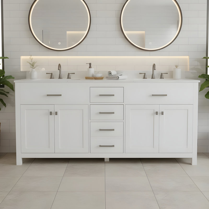 Meuble-lavabo autoportant avec 2 lavabos supérieurs, 72"