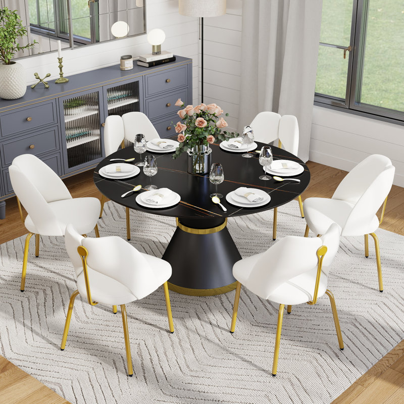 Ensemble de table de salle à manger 7 pièces, Black, 29.53" H x 53.15" W x 53.15" D
