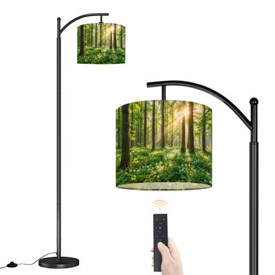Lampe sur pied arquée avec abat-jour réglable, lampe sur pied « Forêt ensoleillée », 3 températures de couleur, intensité variable, avec interrupteur au pied pour chambre à coucher