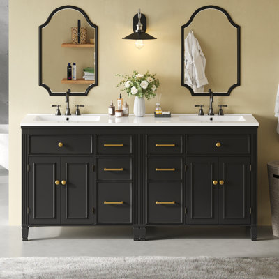 Ensemble de meuble-lavabo moderne de 2 pièces de 72 po avec dessus de lavabo en céramique Koda, six tiroirs à fermeture en douceur et disposition réversible pour la salle de bain