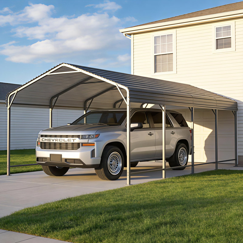 12 ft. W x 20 ft. D Metal Carport, Heavy-Duty Steel Frame, Outdoor Canopy Shelter