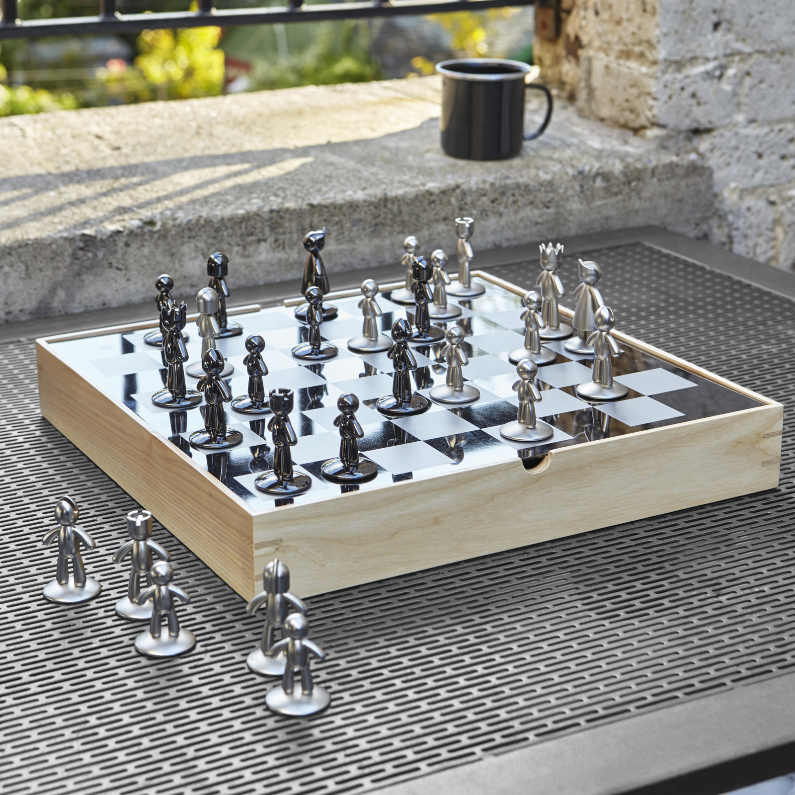 Buddy Chess Set – Modern Original Chessboard Game Made of Metal with Nickel & Titanium Finish