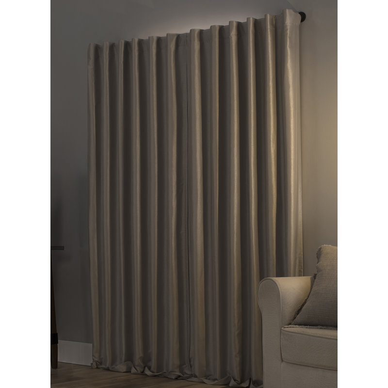 Faux Dupioni Silk Thermal Extreme 100% Blackout Back Tab Curtain Panel, Stone, 50" W x 95" L