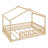Wood House Bed Frame With Fence, Sturdy Pine Construction, Playful Design-123857058-123857053