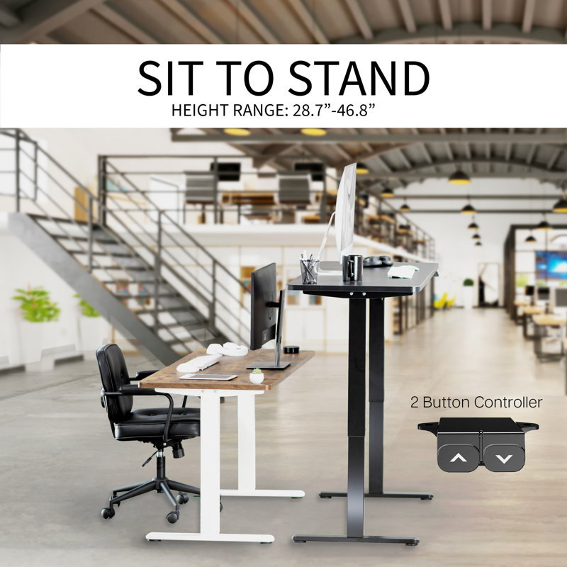 Rustic Vintage Brown & White Electric Adjustable Standing Desk