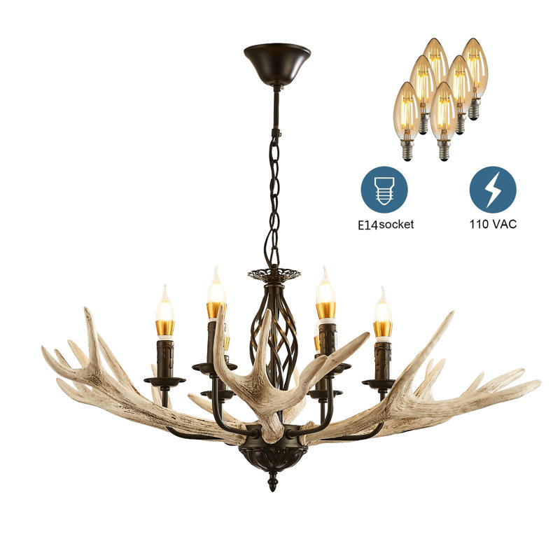 Donita 6-Light Rustic Antler Chandelier with Adjustable Chain