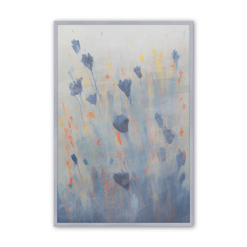 Imprimé Blue Blooms Rising II, Chrome poli, H 37,25 po x l 25,25 po