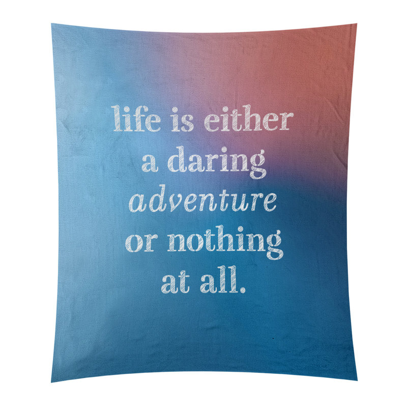 Tapisserie en polyester "life quote" adventure, H 104 po x l 88 po, Bleu / rose