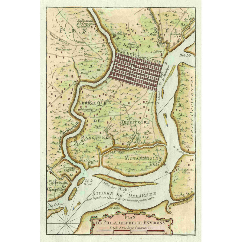 Petite carte de Philadelphie, H 18 po x l 12 po