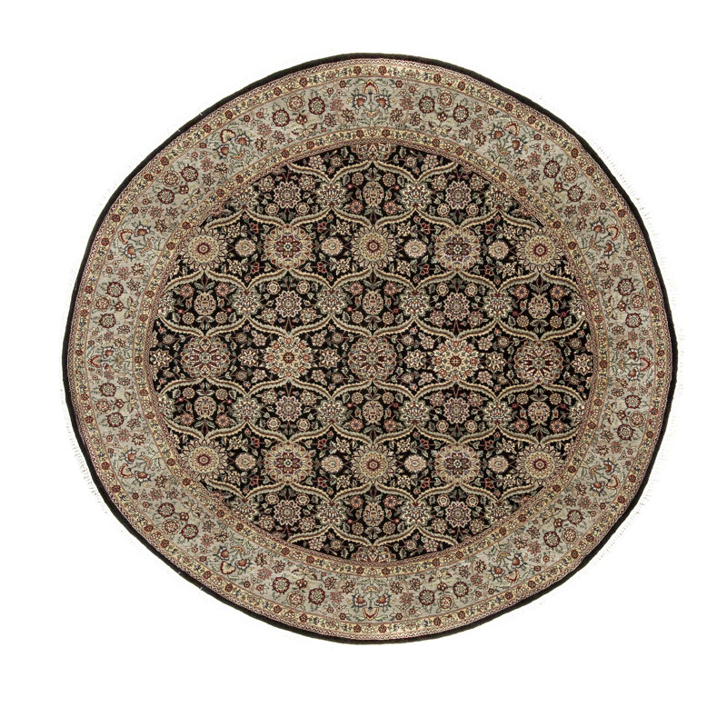 Hand-Knotted High-Quality Beige and Black Round Area Rug