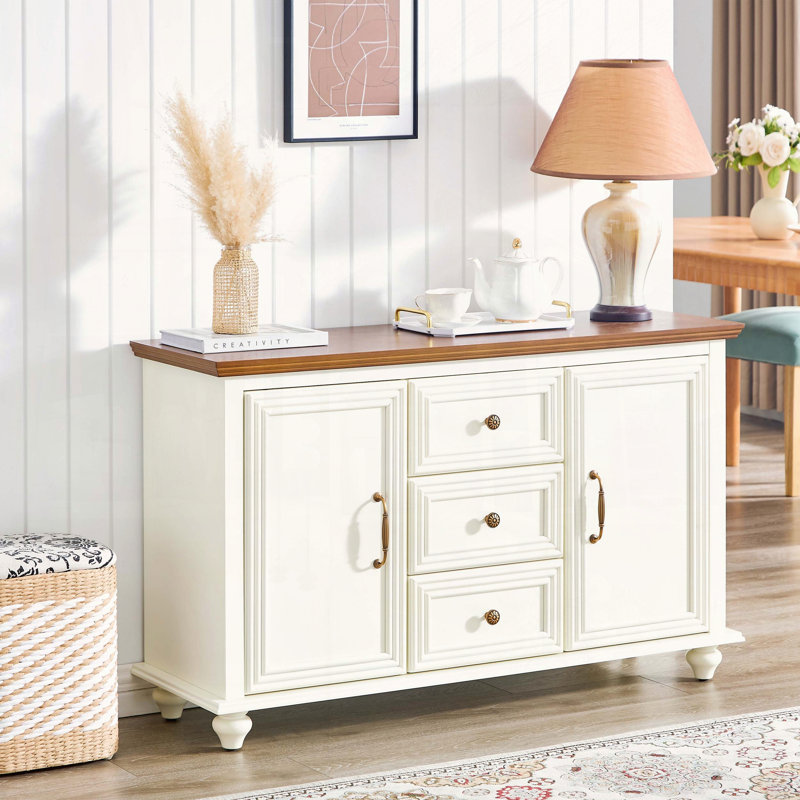 Mid Century Modern Sideboard Buffet Cabinet in Brown and White