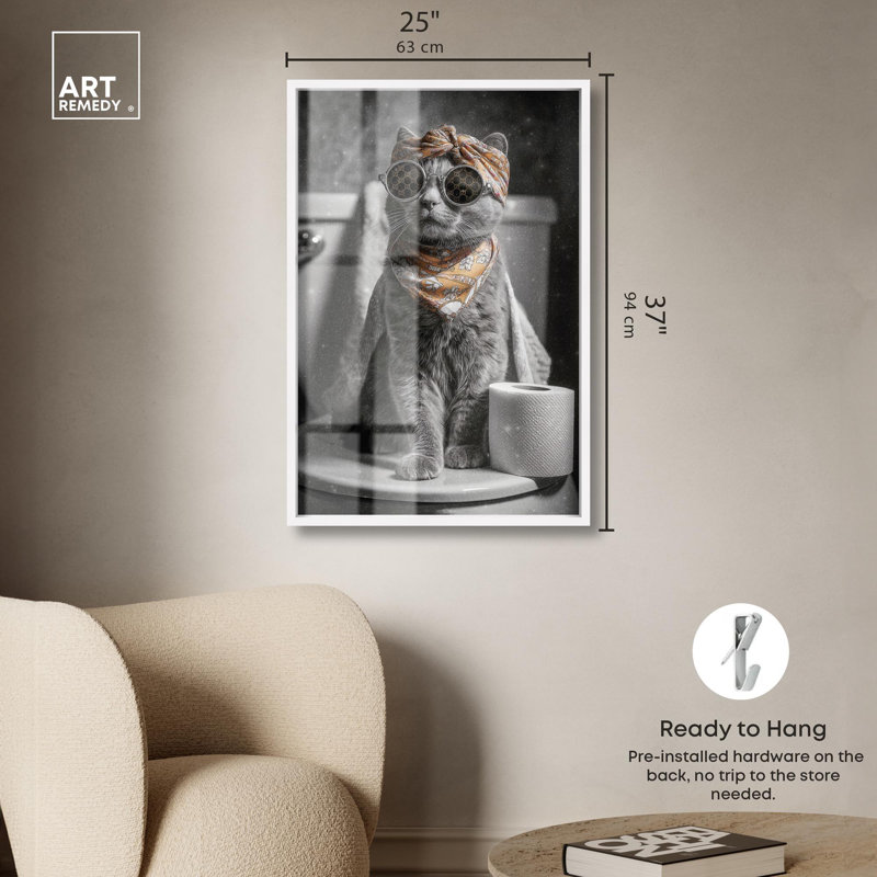 Chat, foulard, toilette, salle de bain, H 37 po x l 25 po, Blanc