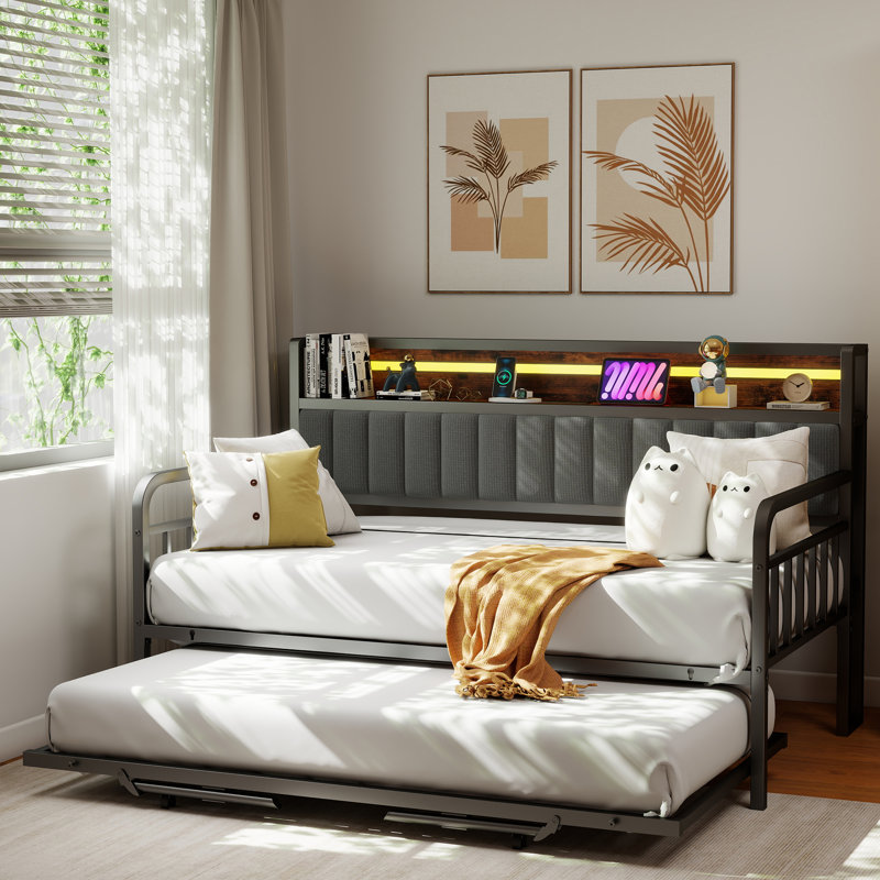 Thalia Convertible Sofa Bed With USB Charging Station, Black/Brown