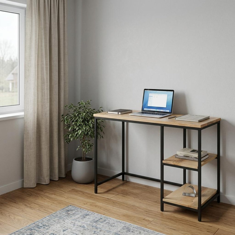 Bureau d'ordinateur 42 "en bois massif naturel et noir et métal