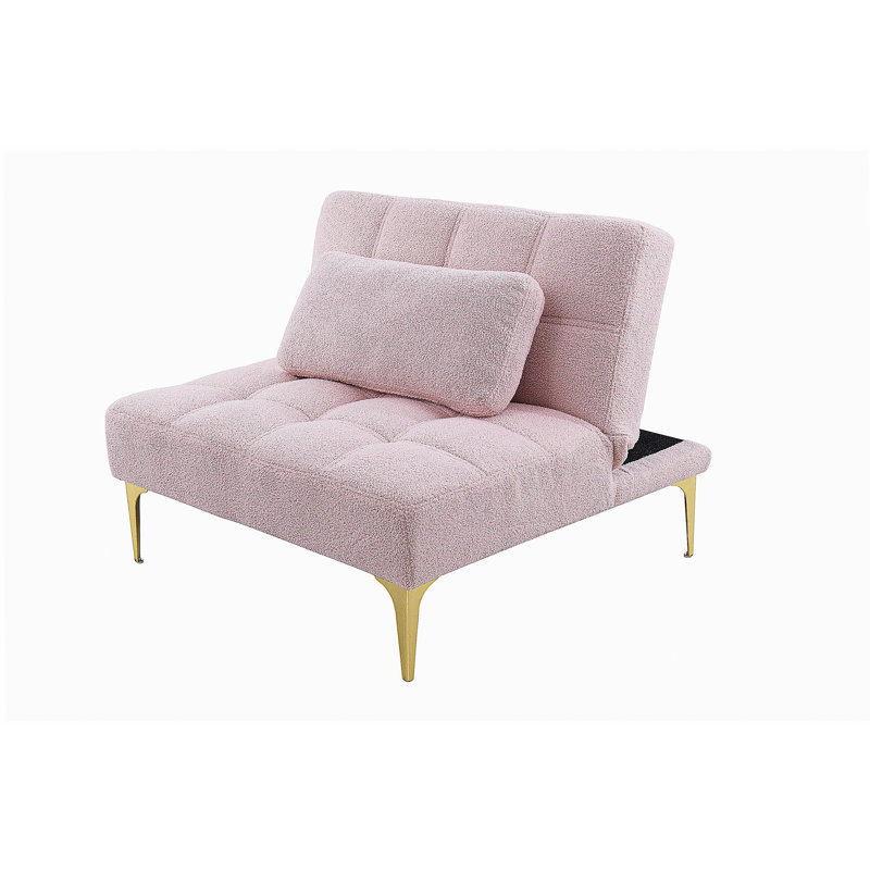 Tissu convertible futon avec pieds en métal doré (rose)