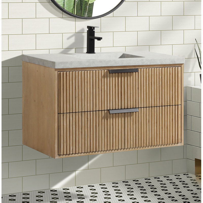 Meuble-lavabo flottant 36 po Anelie, Sapin vieilli, Noir mat