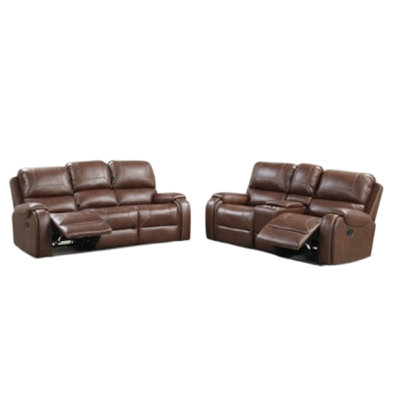 Teli 2Pc Manual Reclining Sofa And Loveseat Set, Brown Faux Leather