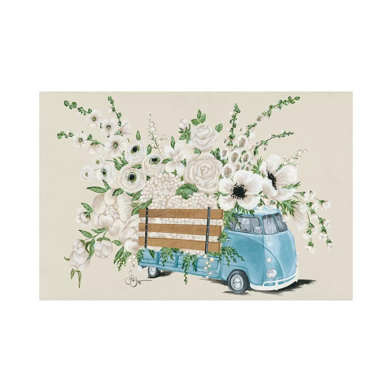 " VW Bus White " by Hollihocks Art Painting Print, 26" H x 40" W x 1.5" D