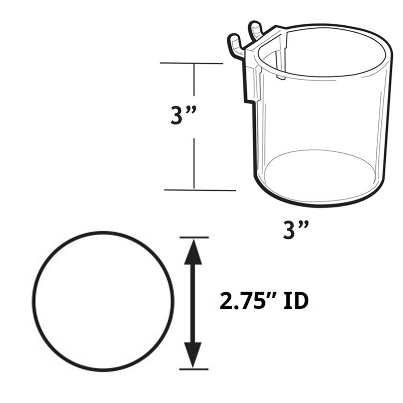 Présentoir à coupelle de 3 po de diamètre pour panneau perforé ou à lattes