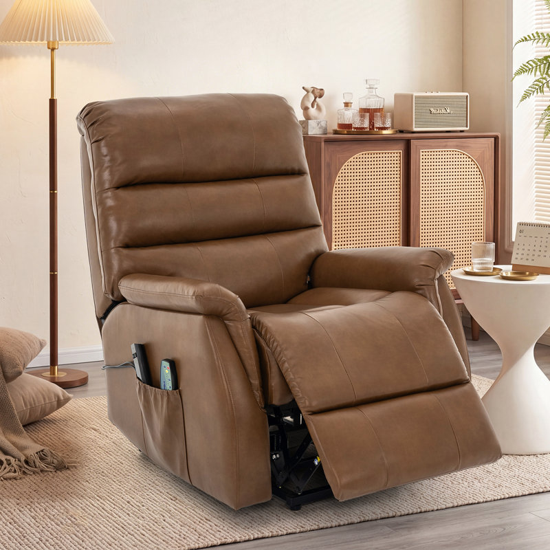 Meleri  Electric Reclining Sofa For Elderly, Pu Leather Massage Recliner With Heat & Side Pockets, Power Lift Recliner Chair For Living Room & Bedroom