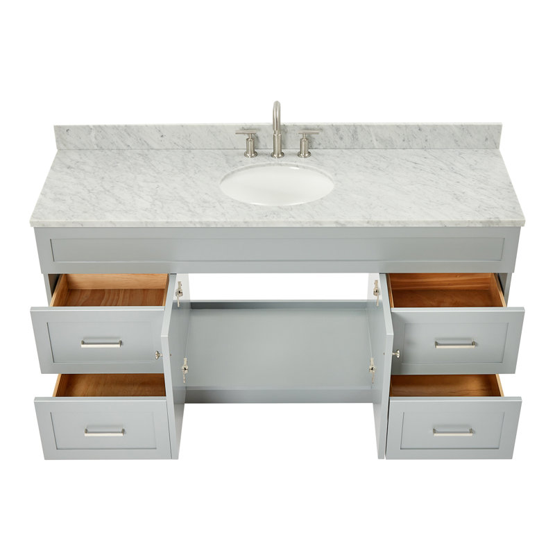 Partham 67'' Single Bathroom Vanity with Carrara Marble Top, Gray