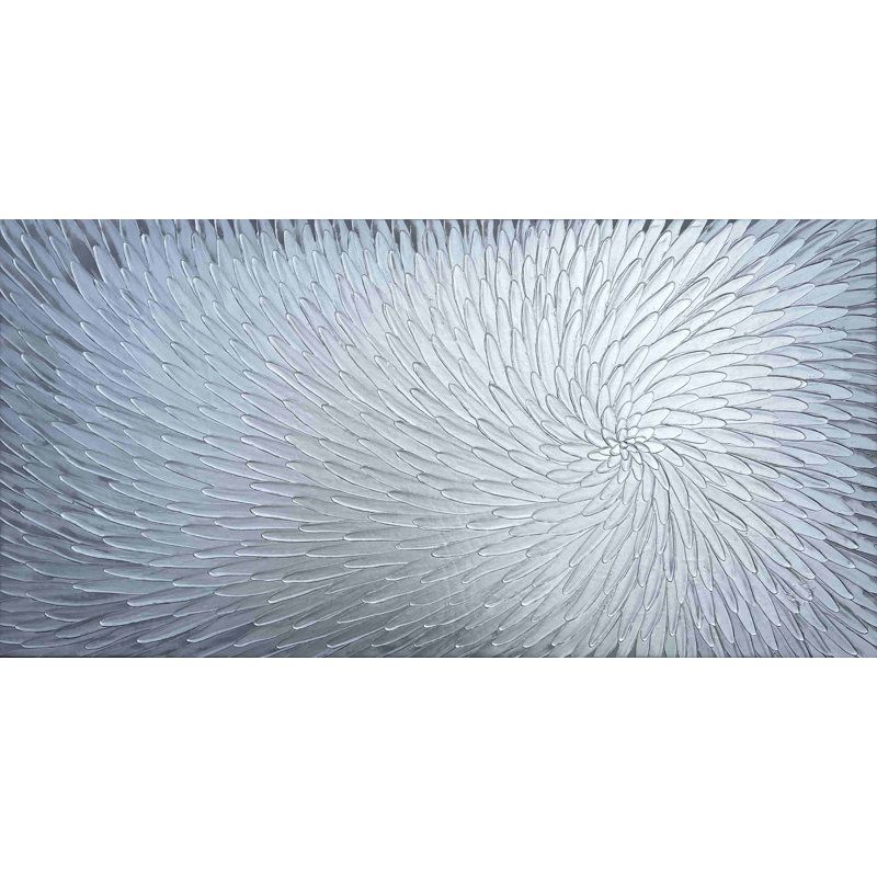 «Silver Luminance», art texturé sur toile tendue, H 27,5 po x l 55 po x P 1,5 po