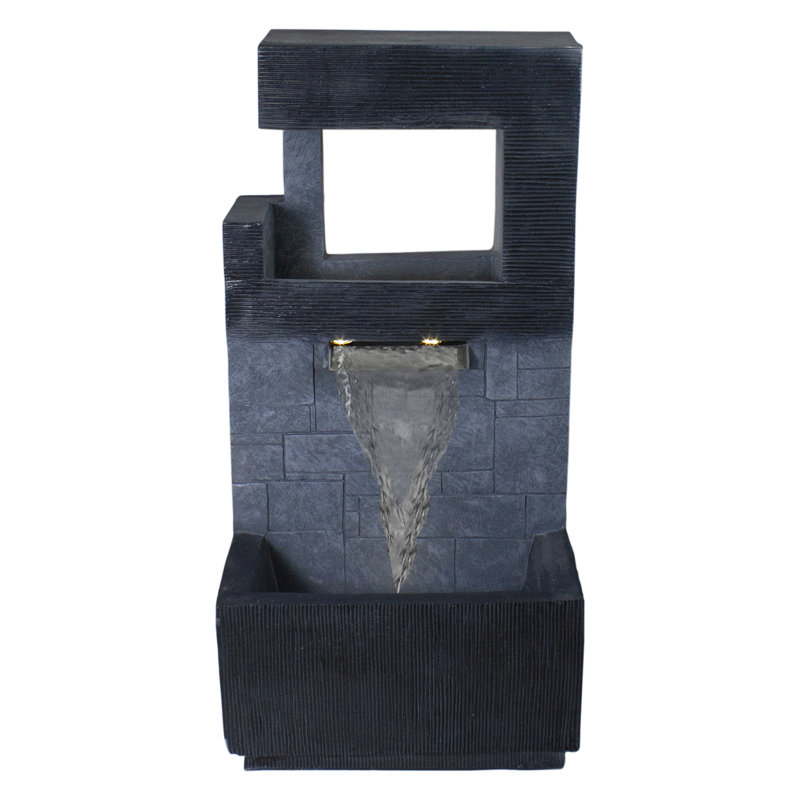 Fontaine de jardin d'extérieur moderne 35,5 "noire et dorée
