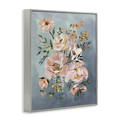 Roses brossées sur giclée encadrée bleue, conception par Annie Quigley