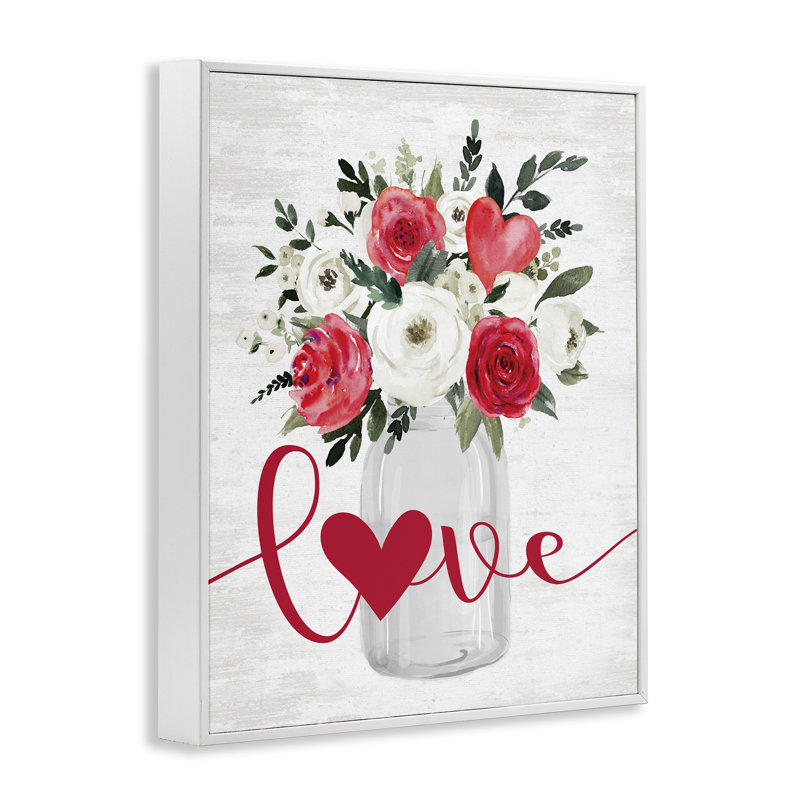 «Red Love Bouquet», art de la giclée encadrée par lettré et doublé, H 20 po x l 16 po